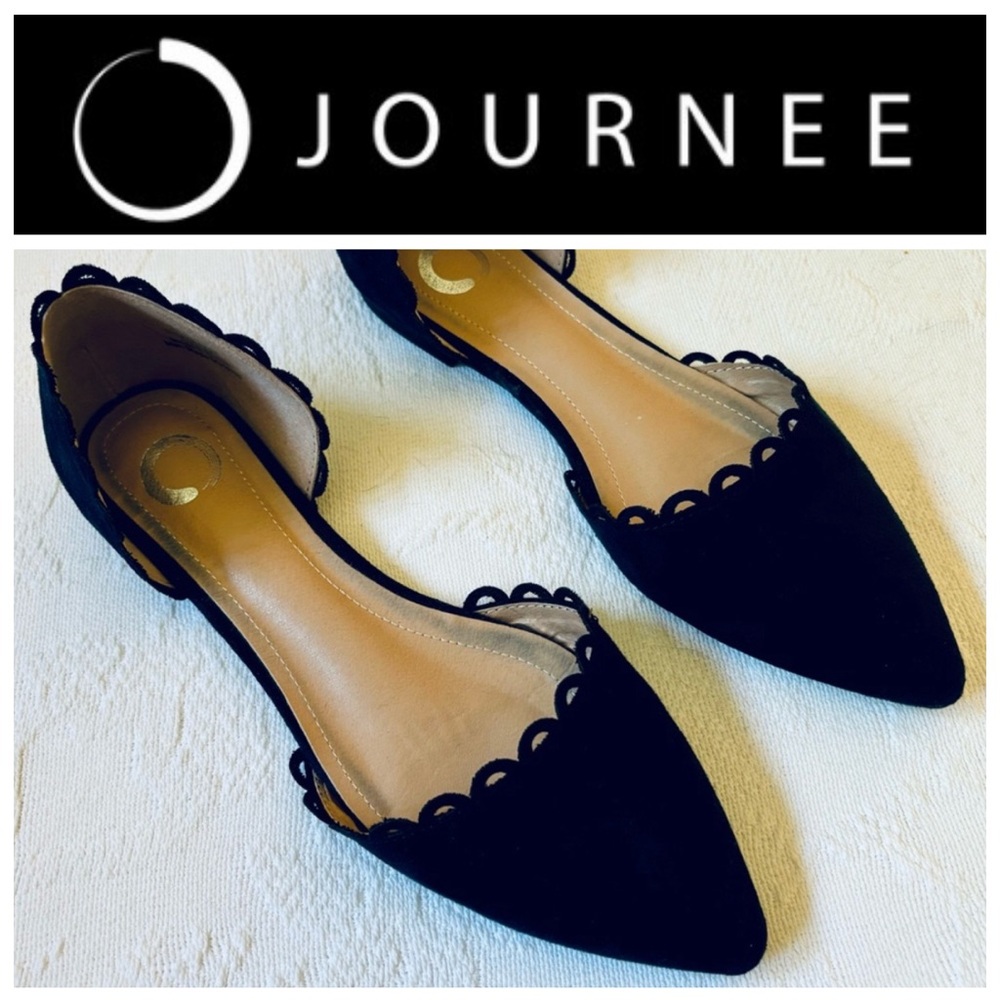 Journee Jezlin Flats Dress Shoes 8.5 navy blue faux suede business casual office